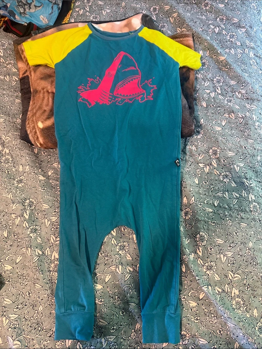 RAGS Kids Teal and Yellow Shark Graphic One-Piece